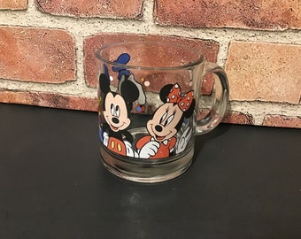 Disney Minnie, Mickey, Goofy, Donald Vintage Anchor Hocking Glass Coffee Tea Mug