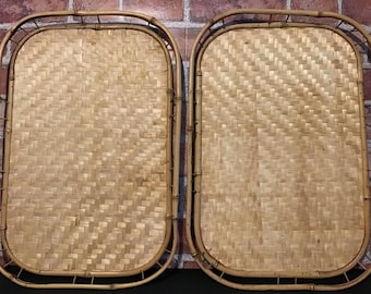 Bamboo Wicker Rattan Vintage MCM Lap Serving Tray Set of 2
