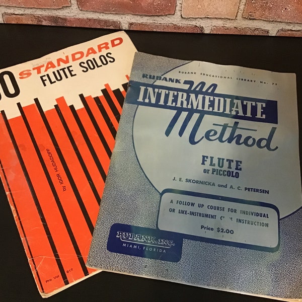 Rubank Intermediate Method Flute or Piccolo and 50 Standard Flute Solos Vintage Sheet Music