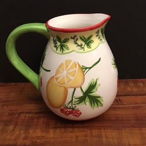 WCL Vintage Pitcher Fruits Lemons Serving Pitcher Juice Sangria 7” EUC