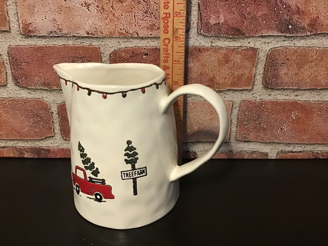 Potters Studio Christmas Red Truck Tree Farm Pitcher Etsy
