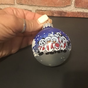 Walt Disney’s Mickey Minnie Donald Daisy Vintage Christmas Glass Tree Ornaments  Set of 4 in box