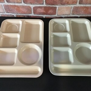 May include: Two beige plastic divided trays with five compartments each. The trays are empty and have a smooth surface.