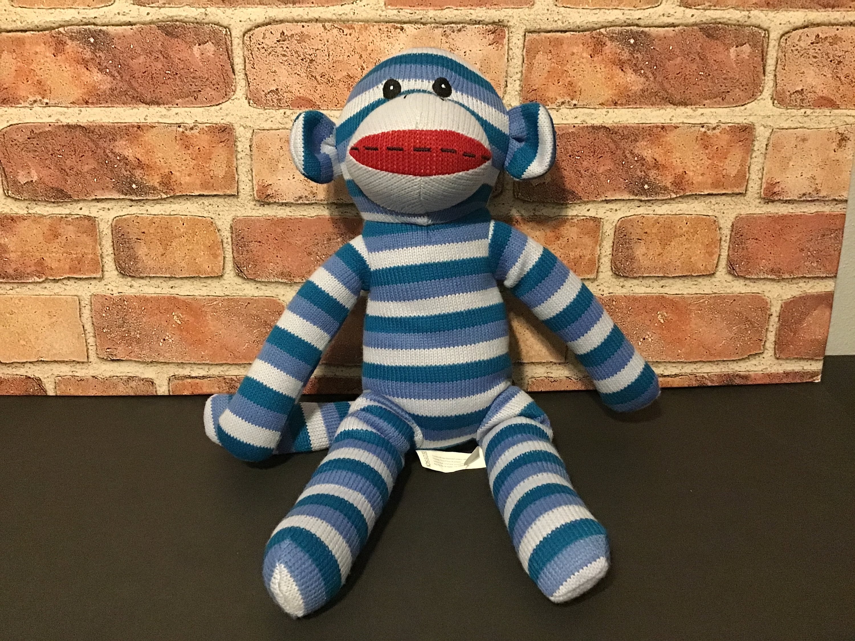 Sock Monkey Blue Stripes With Red Mouth 18” Plush TM! Toys R US