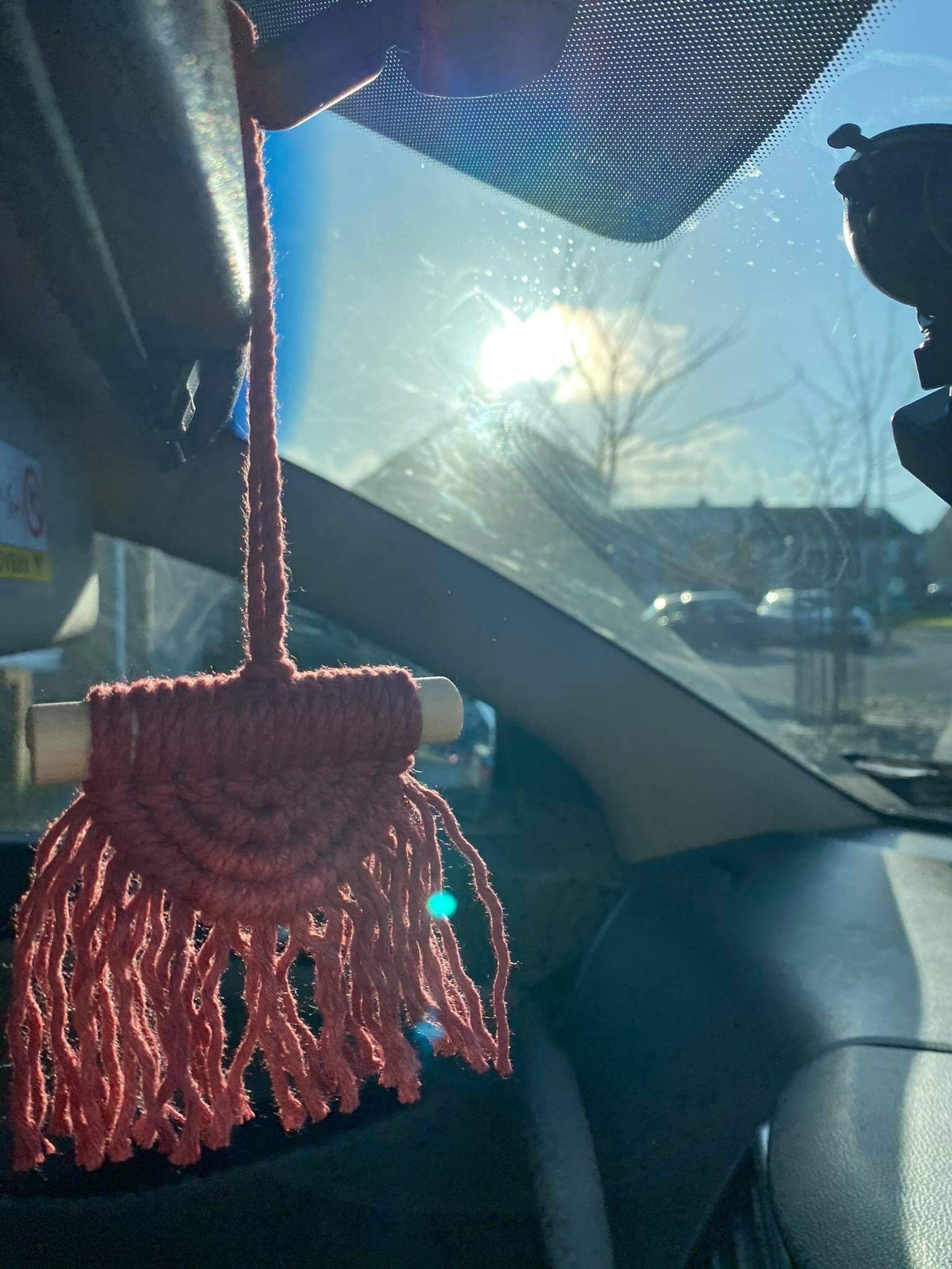 Red Macrame Wall Hanging Macrame Car Hanger Car Mirror Etsy