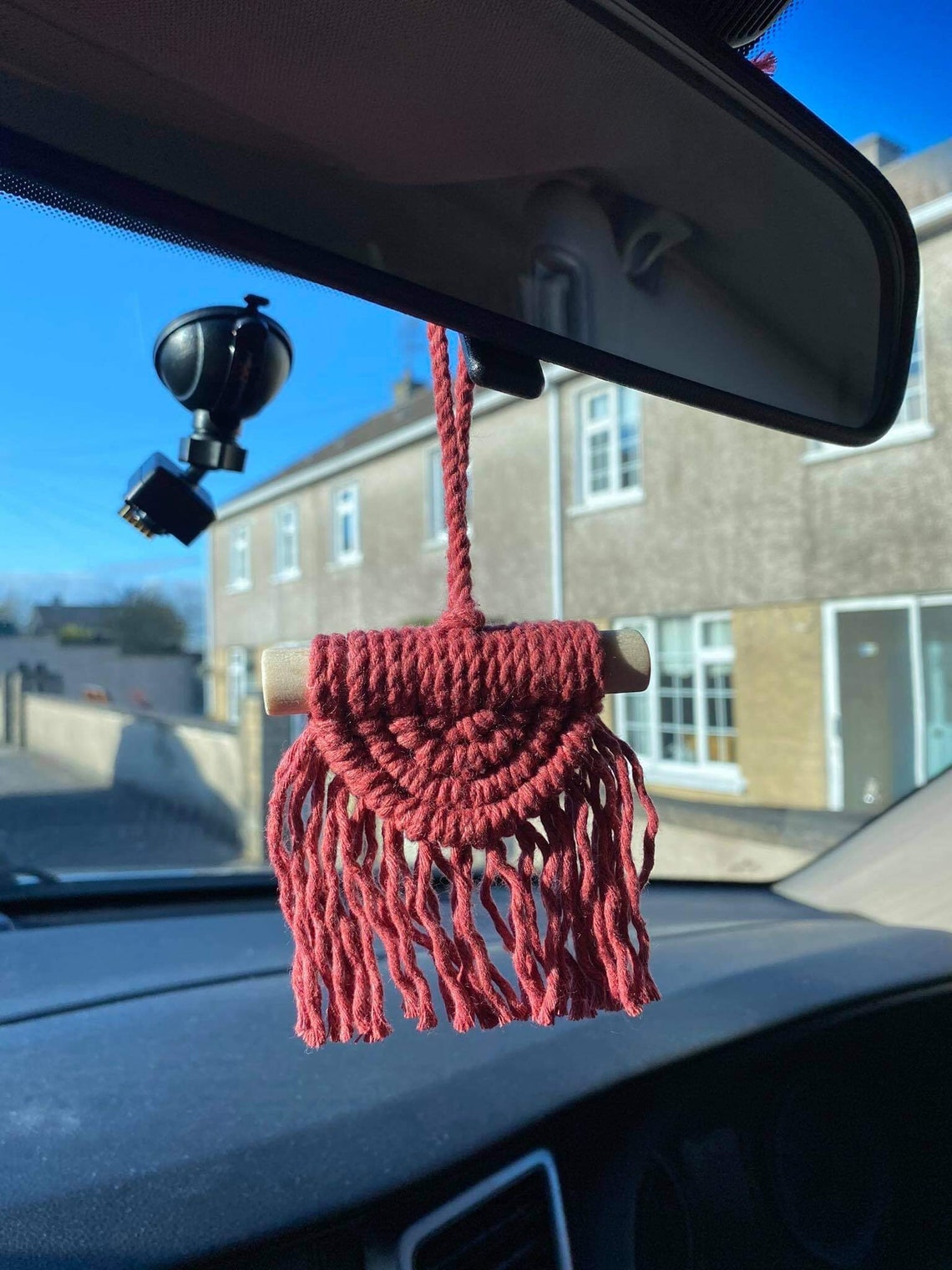 Red Macrame Wall Hanging Macrame Car Hanger Car Mirror Etsy