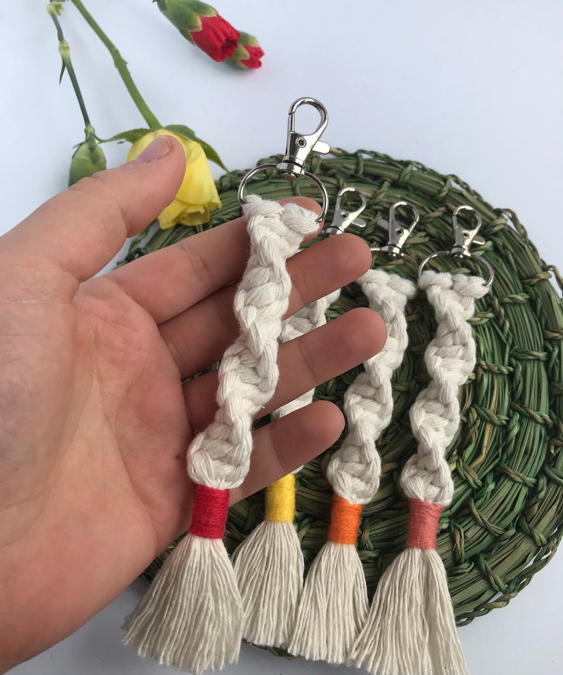 Spiral Twist Knot Macrame Keychain Boho Keychain Bag Charm Etsy