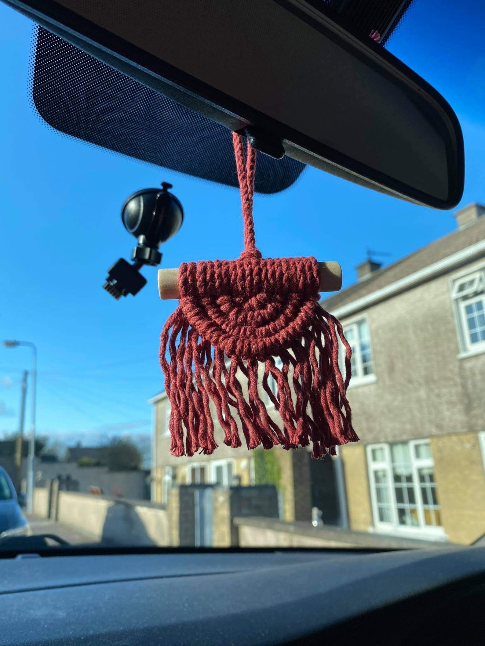 Red Macrame Wall Hanging Macrame Car Hanger Car Mirror Etsy