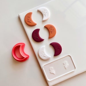 Floral Moon Texture Tile | Debossing Stamp, Clay Cutters