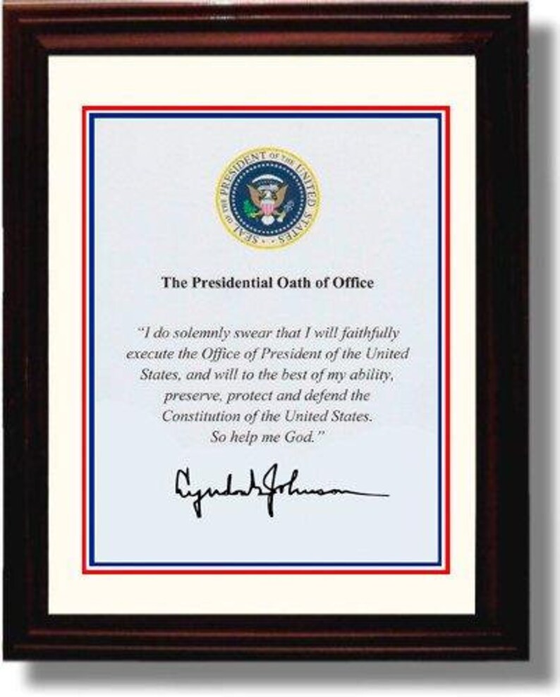 Framed Lyndon Johnson Autograph Promo Print Presidential Oath of Office
