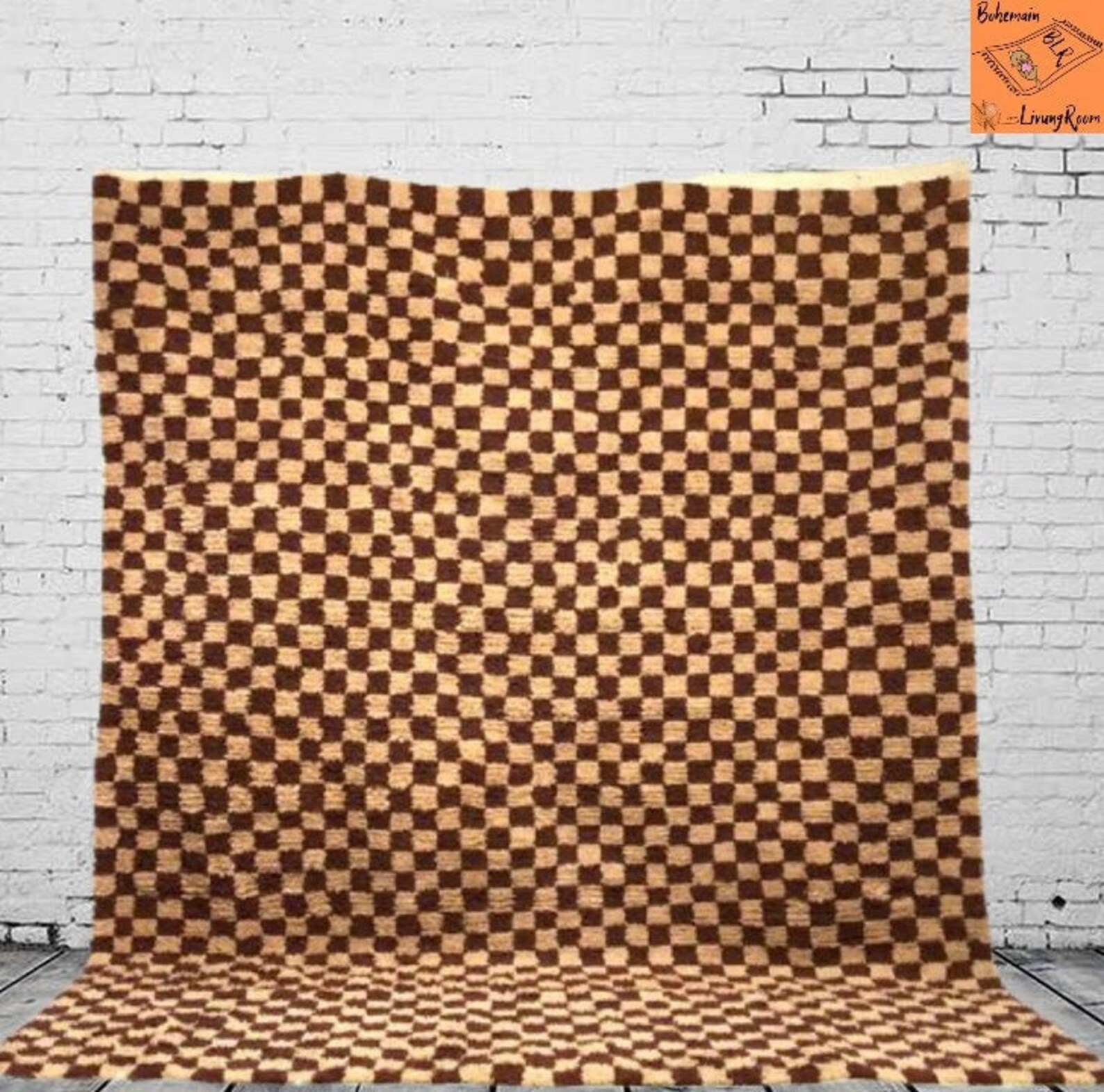 Large moroccan rug brown checkered rug berber rug custom Etsy
