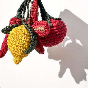 Knitted Raffia  Charm / Handmade Bag Accessory / Fruit Keychain / Sustainable Raffia Decor / Crochet Keyring / Cute Gift for Her
