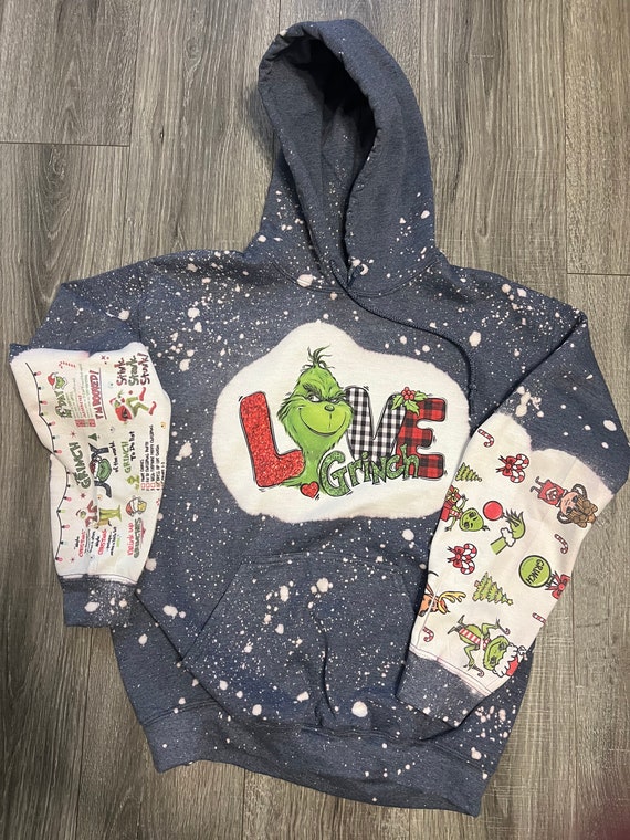 Grinch Sweatshirt hoodie How the Grinch Stole Christmas Grinch Inspired Bleach Style Best Seller Grinch Stocking Etsy