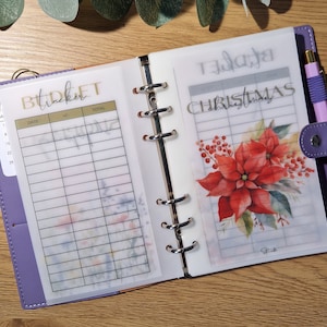 Winter Floral 2in1 Geldumschlag und Budget Tracker A6 | Personalisierte Pergamin Umschlag mit Budget Tracker | Weihnachten Cash Füllung Umschlag