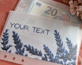 Spersonalizowana koperta na gotówkę z welinu w formacie A6 z kwiatowym wzorem do pakowania gotówki i segregatora budżetowego