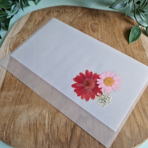 Pergament Geldumschläge mit gepresstem Blumen Design A6 | A6 Budgetierung Umschläge | Bargeld Stopfsystem | Handgemachte Ästhetik