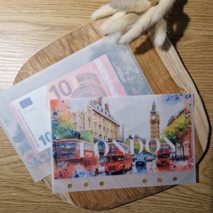 Sobre A6 para guardar dinero en efectivo en Londres para viajes / Sobre para guardar dinero en efectivo para viajes vacacionales en Londres / Sobre económico / Destino Londres