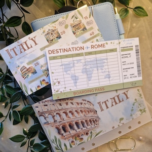 Italien 3-in-1 Reisespar-Set A6 | Bargeld Füllung Pergamin Umschlag | Urlaub Italien Spar-Challenge mit Boarding Pass Tracker