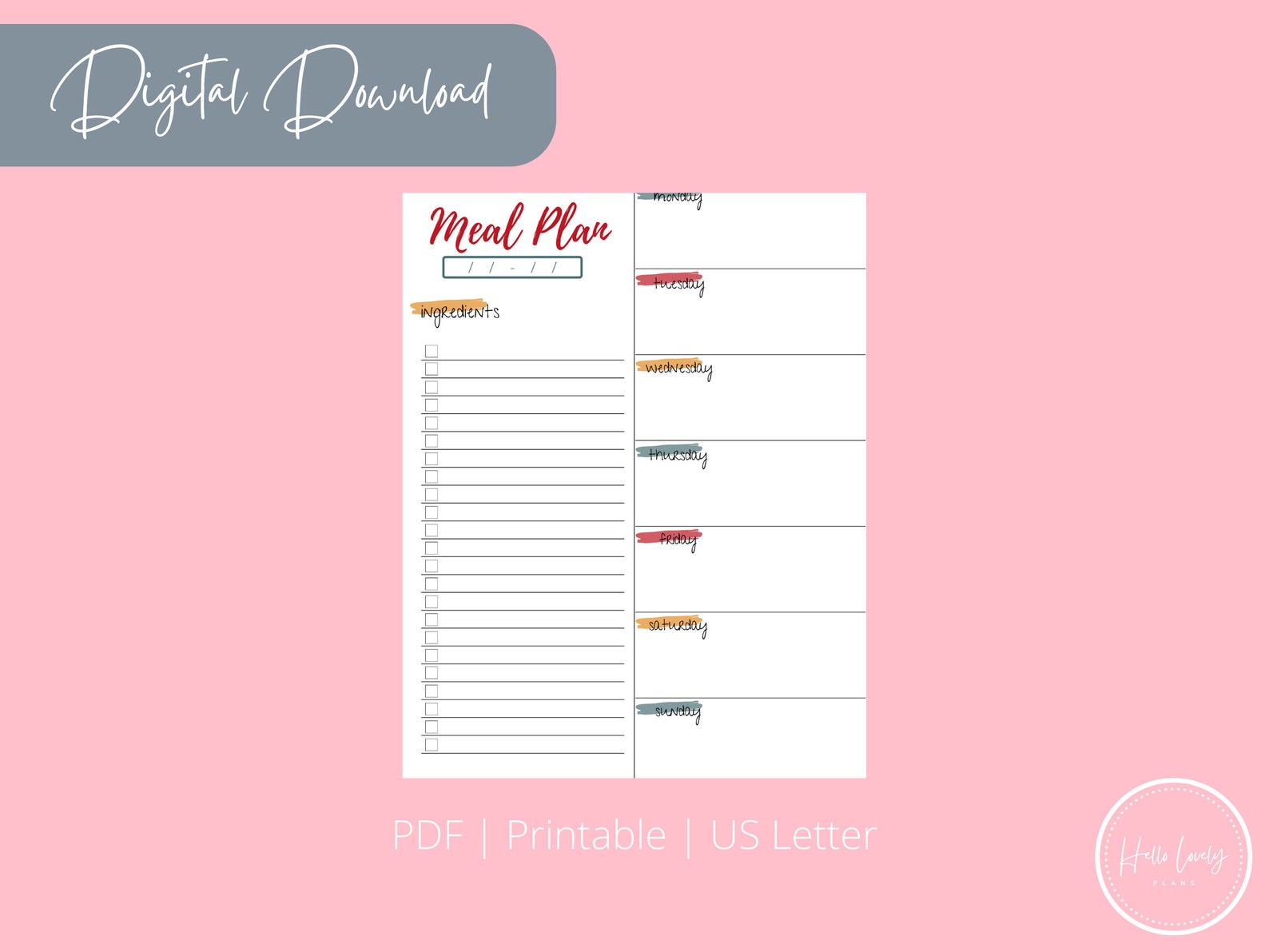 Meal Planning Sheet Printable Meal Plan Printable 11 X 8 5 Etsy