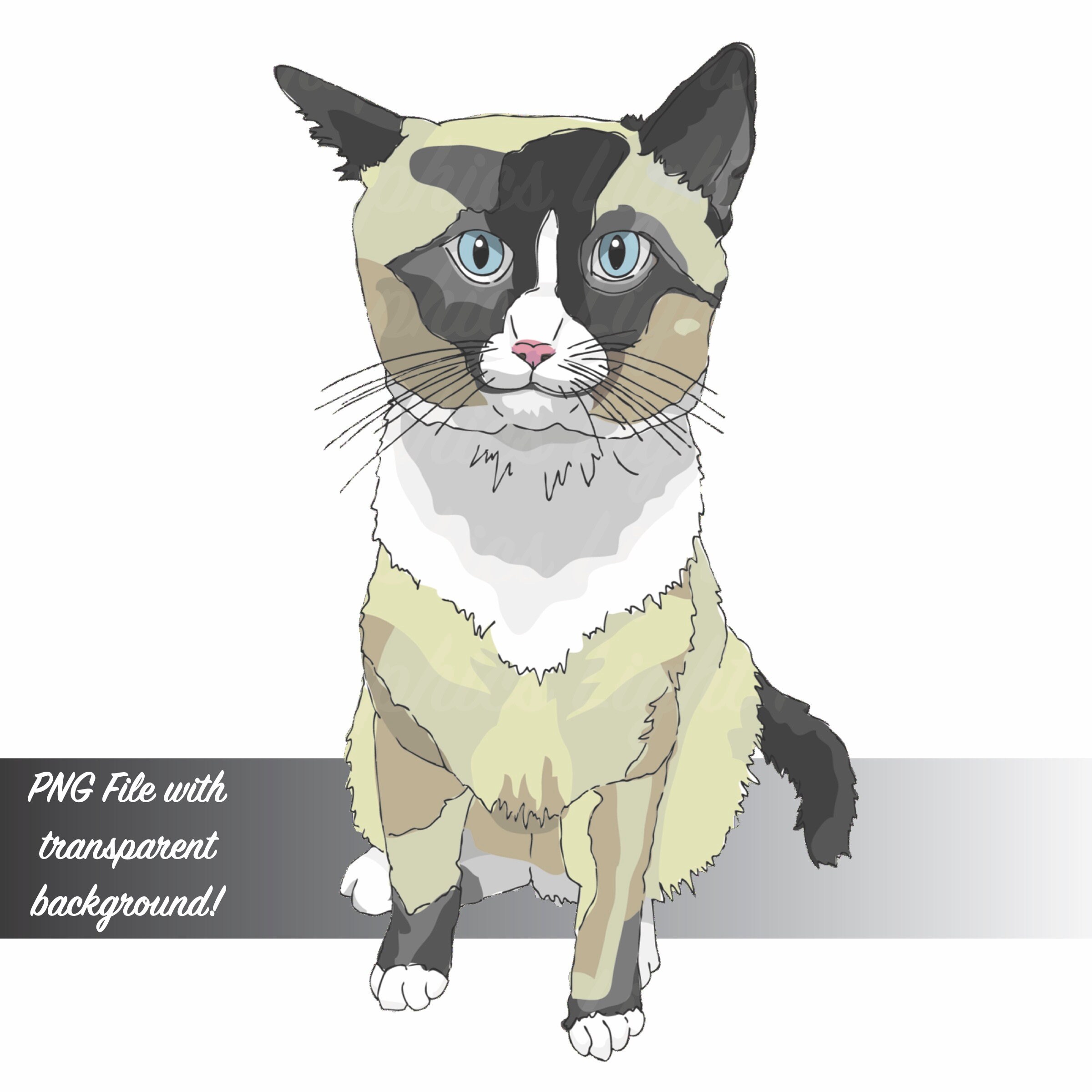 Black Tan and White Snowshoe Cat Clip Art PNG File With Etsy