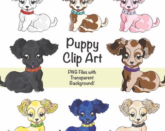 Playful Puppy Clip Art Set, PNG Files with Transparent Background, Commercial or Personal Use, Instant Download