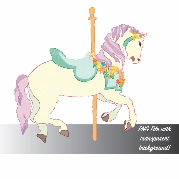 Pastel Carousel Horse Clip Art PNG with Transparent Background, Commercial or Personal Use, Instant Download