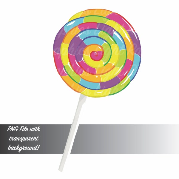 Rainbow Swirl Lollipop Clip Art PNG With Transparent Background, Commercial or Personal Use, Instant Download