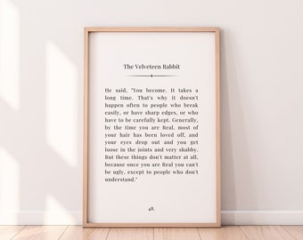 The Velveteen Rabbit Zitat Druck: Schwarzweiße Wandkunst (Digitaler Download)