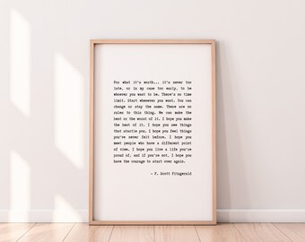 F Scott Fitzgerald Quote Print: Black and White Inspirational Wall Art (Digital Download)