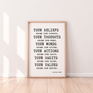 Mahatma Gandhi Quote Print, Inspirational Quote, Gandhi Print, Digital Print, Wall Art, Home Decor, Your Beliefs Become Your Thoughts Your..