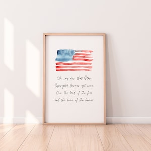 Patriotic Wall Art, Star Spangled Banner, 4th of July Art Print, National Anthem Wall Art, Patriotic, Print Quote, Oh say can you see...