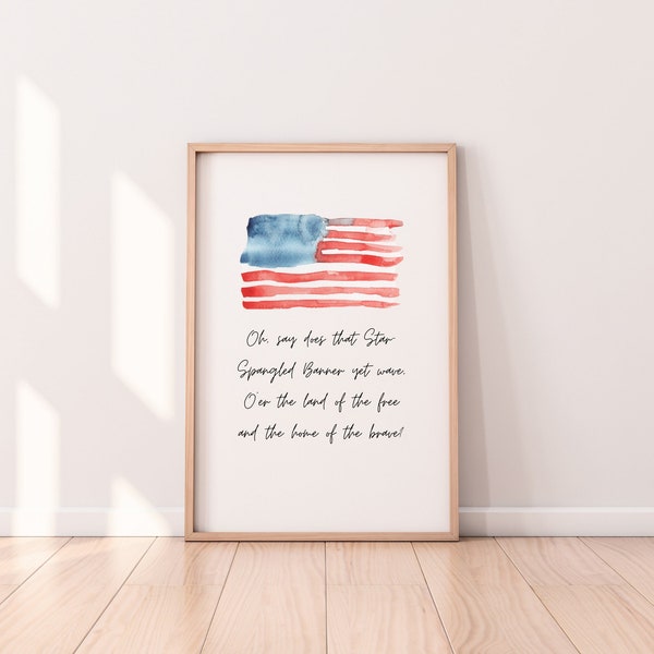 Patriotic Wall Art, Star Spangled Banner, 4th of July Art Print, National Anthem Wall Art, Patriotic, Print Quote, Oh say can you see...