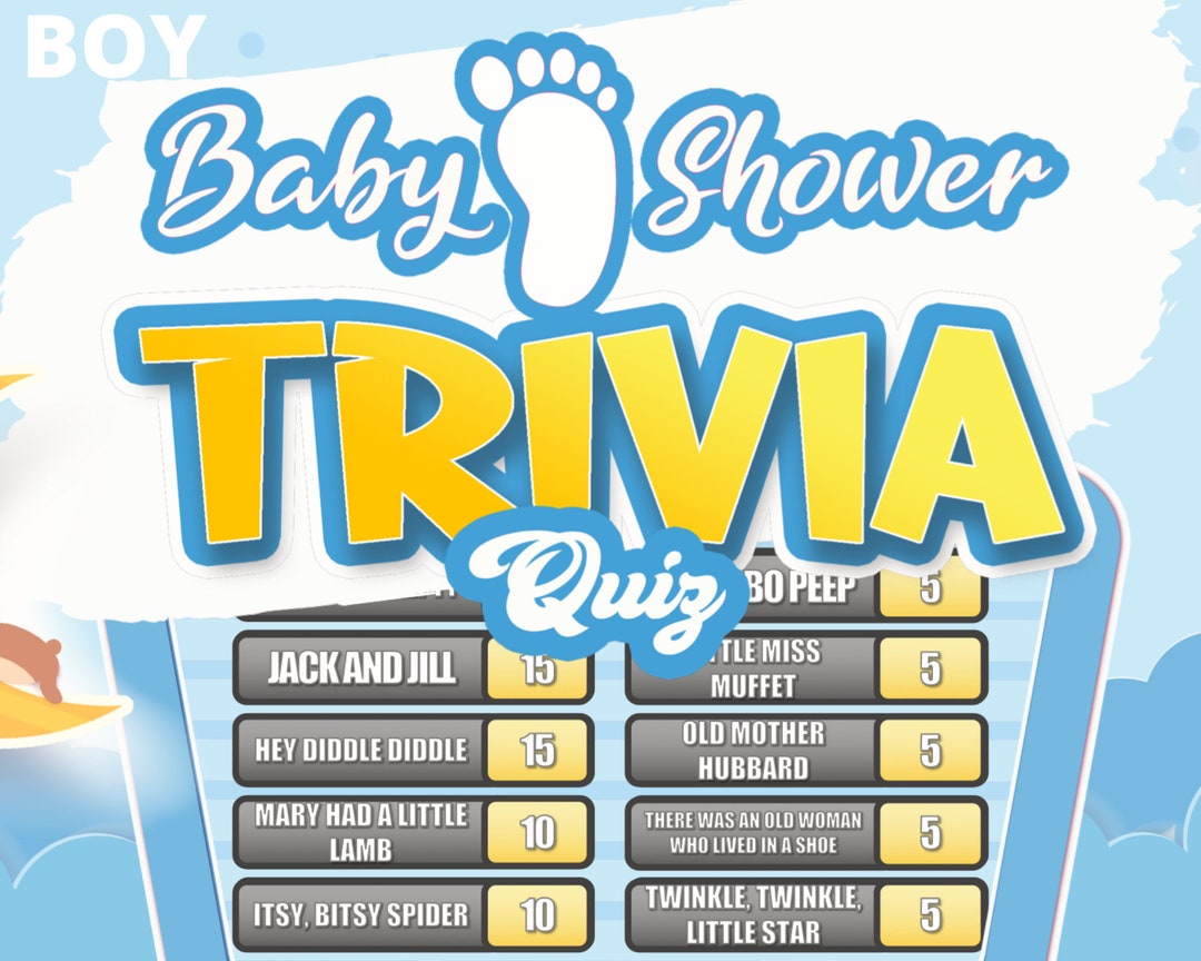 Baby Shower Trivia Quiz BOY Babyshower Quiz Party Game Games for Zoom