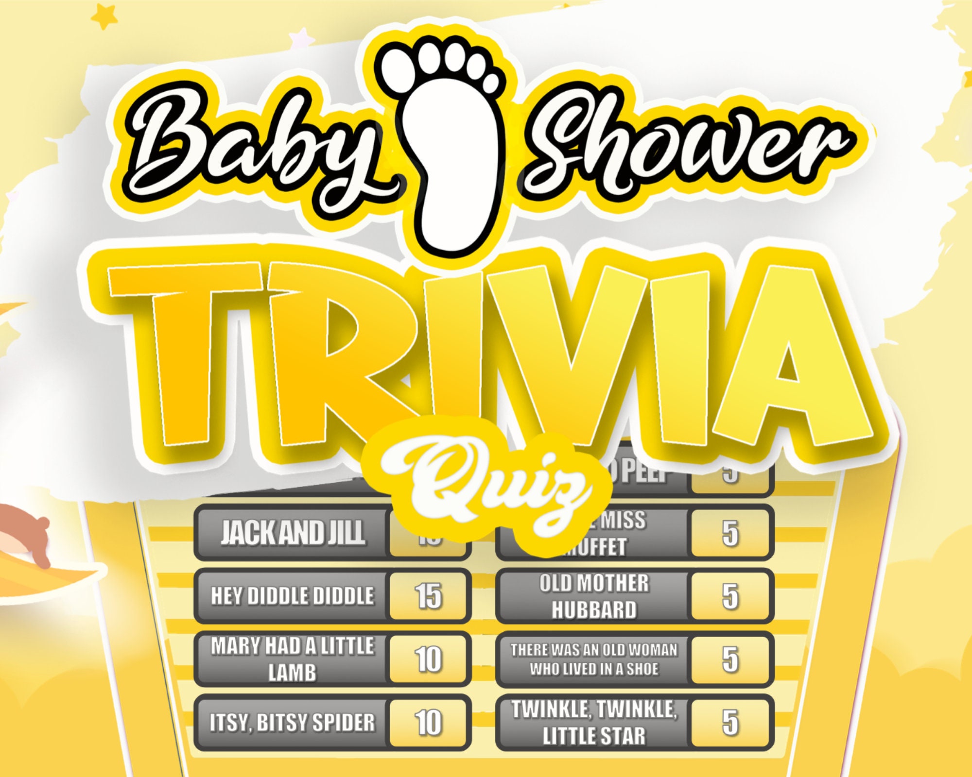 Baby Shower Trivia Quiz / BabyShower Quiz / Juego de fiesta / Juegos