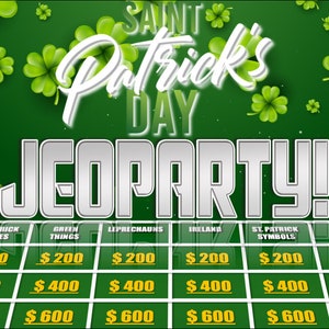 St Patrick’s Day Jeoparty | PowerPoint Game | Saint Patrick's Day Game for Zoom | Party Game | Customizable PowerPoint Template | Mac & PC