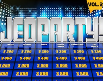 Jeoparty-spel Vol. 2 | PowerPoint-spel | Spel för Zoom | Jeopardy-spel | Virtuellt partyspel | Anpassningsbar PowerPoint-mall | Mac och PC