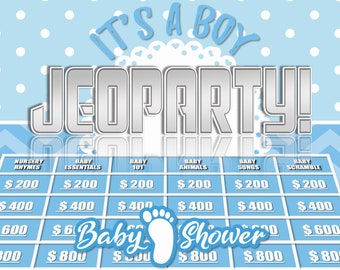 Baby Shower Jeoparty BOY | PowerPoint Game |  Zoom Game | Virtual Party Game | Customizable PowerPoint Template | Mac & PC