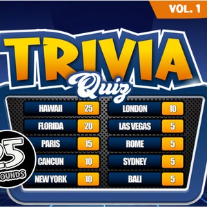 Trivia Quiz Vol 1 | Party Game | Editable Family Feud Quiz Game I Customizable Trivia PowerPoint I Automatic Scoreboard | PC & Mac