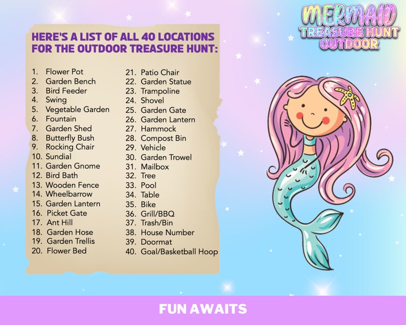 Mermaid Treasure Hunt Outdoor Mermaid Scavenger Hunt Outdoor Game for ...
