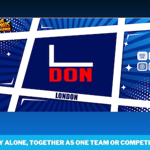May include: A blue and white comic book style background with a white L and the word DON in red letters. The word LONDON is below the letters. The text "The Rebus Challenge" is in the top left corner.