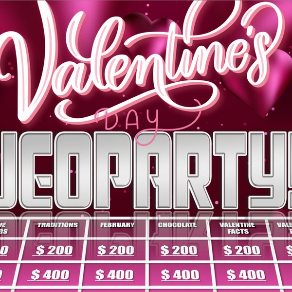 Valentine’s Day Jeoparty | PowerPoint Game | Valentines Day Game for Zoom | Virtual Party Game | Customizable PowerPoint Template | Mac & PC