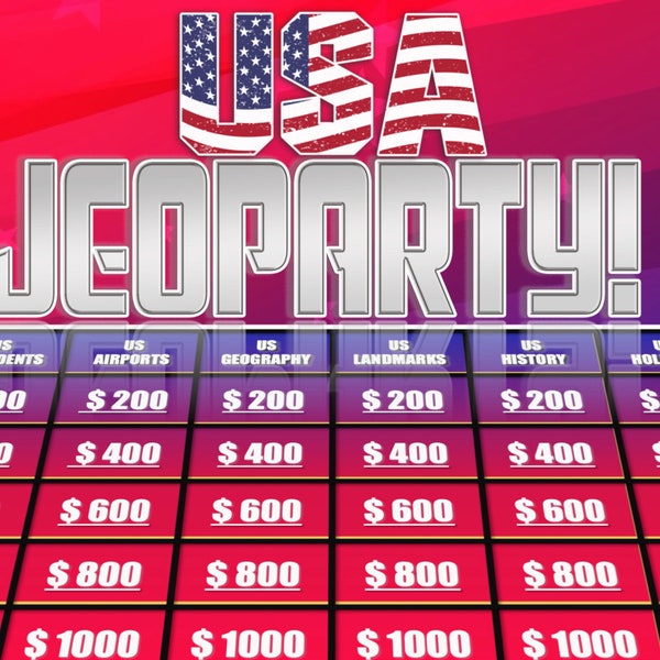 VS Jeoparty | Americana PowerPoint-spel | 4 juli-spel | Herdenkingsdagspel | Onafhankelijkheidsdag Spel | PowerPoint-sjabloon | Mac en pc