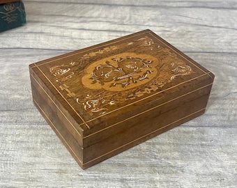 Vintage Small Wooden Inlaid and Hand-painted Trinket Box / Chinese