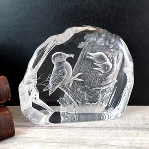 Fermacarte vintage Dartington Crystal Alfred Capredoni, scultura di uccello nidificante