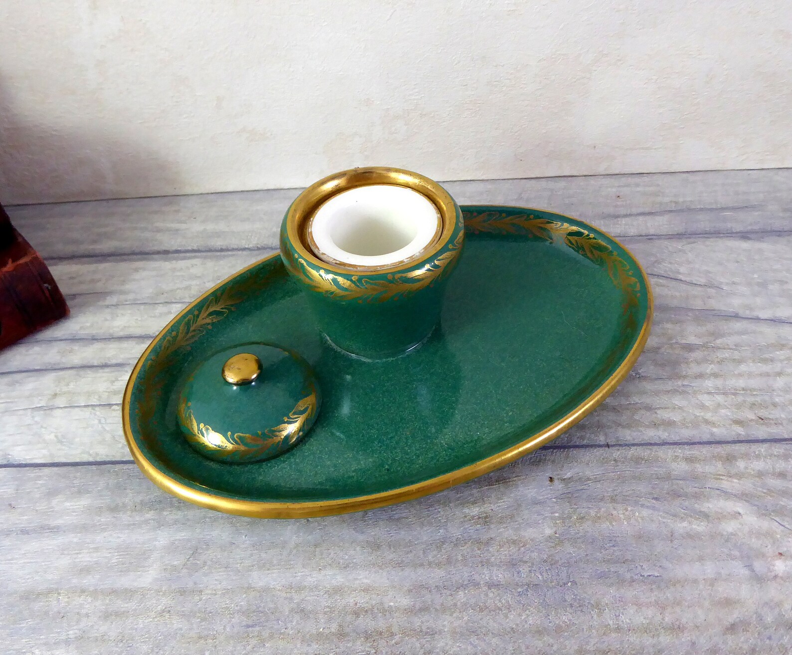 Ink Rest Green and Gold Porcelain Ink Stand - Made in England by T. Goode and Co ...