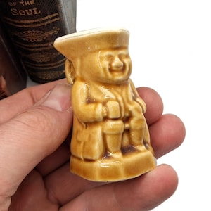 Sunglow New Devon Miniature English Toby Jug / Character Shot Glass / Eighteenth Century Gent Yeoman in Brown Glaze Pottery