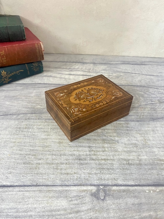 Vintage Small Wooden Inlaid and Hand-painted Trinket Box / Chinese