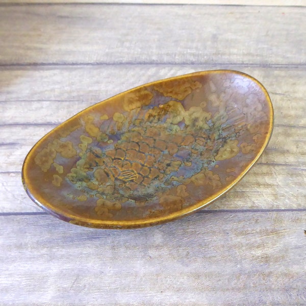 Bronze Glaze Fish Scale Fossil Pottery Trinket Dish / Coin Dish
