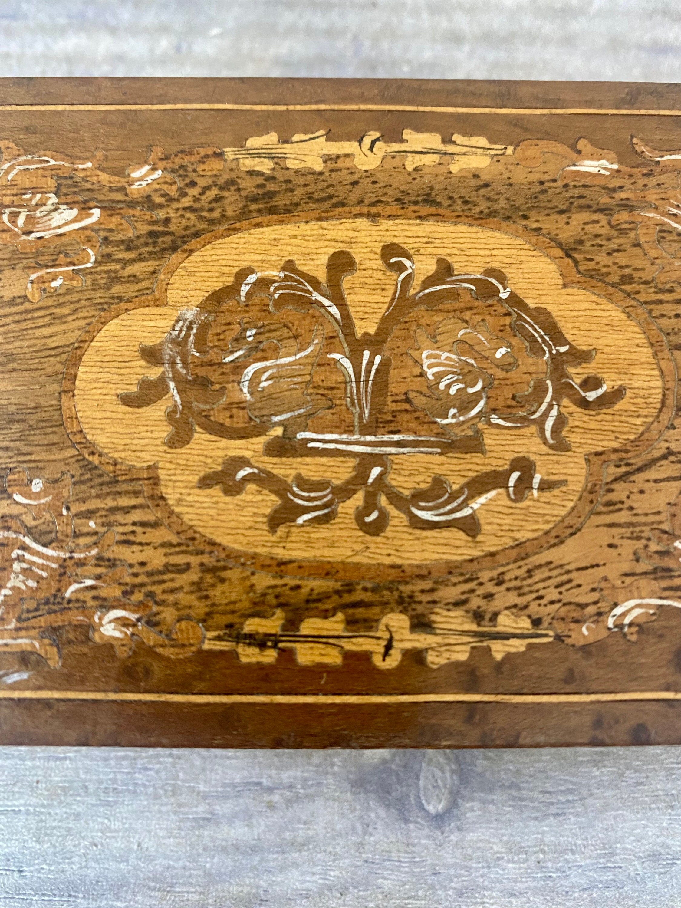 Vintage Small Wooden Inlaid and Hand-painted Trinket Box / Chinese