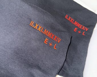 Sudadera con capucha bordada para parejas con fecha de matrimonio